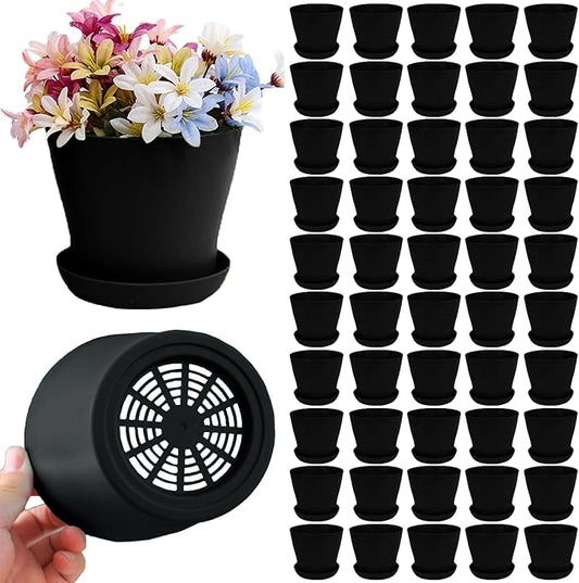 50 Pack 4 Inch Plant Pots Bulk Small Plastic Planters Pots with Drainage Holes Flower Pot for Succulent, Cactus, Herb, African Violet (50pcs-Black, 4Inches)