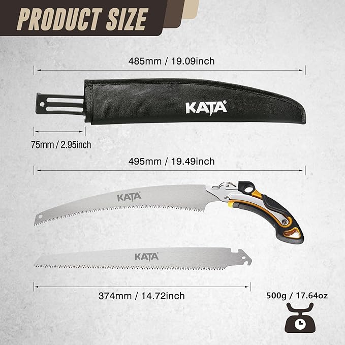 KATA 13.7 Inch Hand Pruning Saw Set, SK5 Curved and Straight Saw Blade in Oxford Safety Sheath, Survial Camping Hand Saw for Tree Trimming, Gardening, Wood Cutting