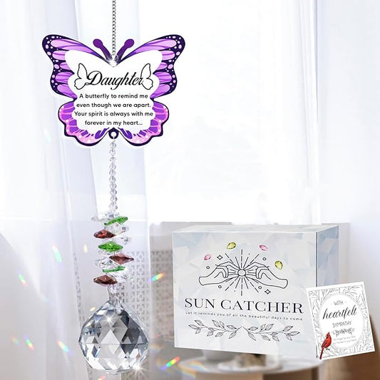 Sympathy Gifts for Loss of Daughter, Daughter Memorial Crystal Suncatcher Butterfly Rainbow Maker, Memorial Gifts for Loss of Daughter, in Memory of Daughter, Bereavement Gifts for Loss of Daughter