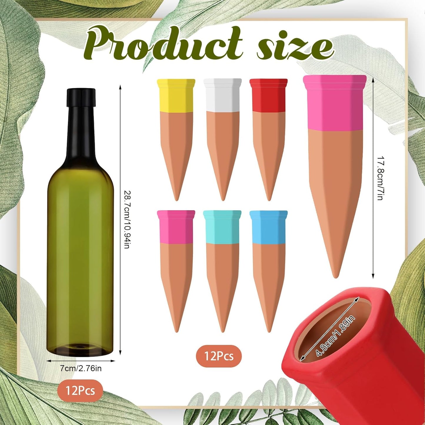 12 Set Plant Watering Devices Include Terracotta Self Watering Spikes and 26 oz Plastic Bottles, Slow Release Vacation Insert Automatic Plant Waterer Device (Green and Mixed Color)