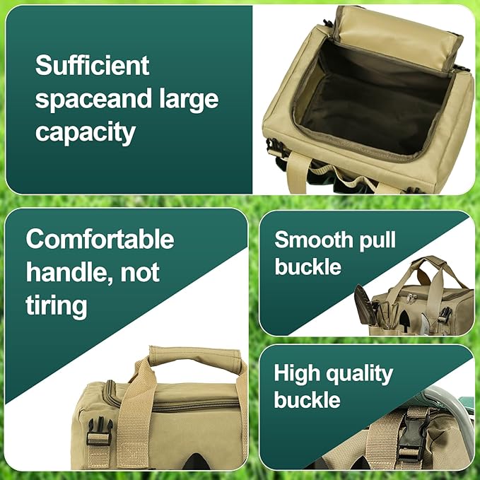 Folding Gardening Stool with Detachable Storage Tote Bag, Multifunctional Gardening Tools Set Organizer for Fishing and Camping,Portable Garden Chair Seat for Adults - Without Tools