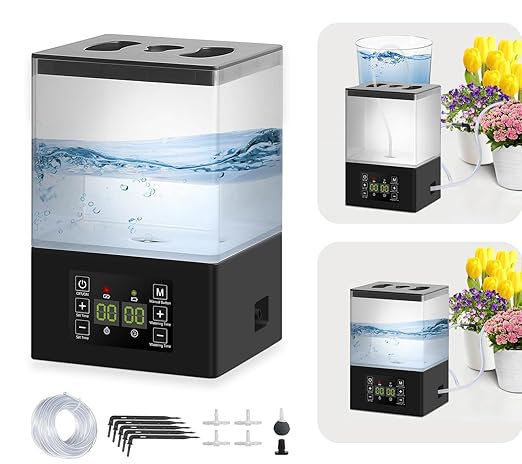 Automatic Watering System for Potted Plants,2 in 1 Automatic Drip Irrigation Kits Indoor 1.3L Tank Plant Watering System for Plants w/Programmable Water Timer,Auto & Manual Watering Mode & LED Display