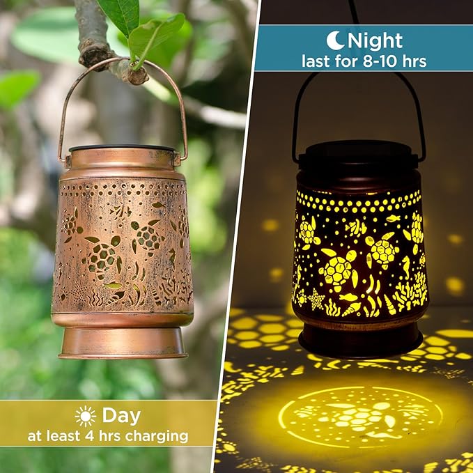Solar Lanterns Outdoor Turtle Garden Decor Christmas Turtle Gifts for Women Mom Grandma Hanging Solar Sea Turtle Lights Metal Sea Turtle Gift Outside for Yard, Patio, Backyard, Porch Beach Gifts