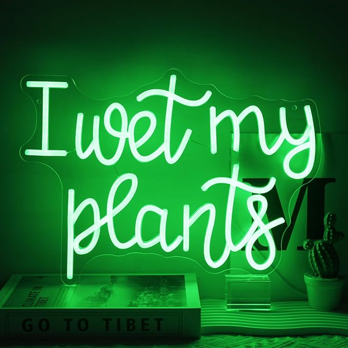 I Wet My Plants Neon Sign Green Letters LED Signs for Wall Decor Green Plant Neon Lights Words Neon Light Sign for Garden Living Room Bedroom Porch Decor Plant Gifts for Plant Lovers