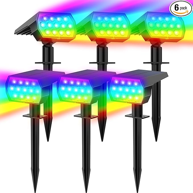 WELALO Solar Color Changing Spot Lights Outdoor, Waterproof Solar Christmas Lights, 7 Modes Multicolor RGB Landscape Spotlights for Garden Yard Driveway Lawn Patio Pathway Easter Decorations, 6 Pack