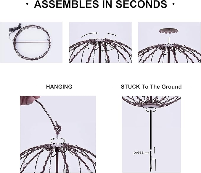 LIGHTSHARE 10IN 48LED Light Ball Yard Decoration Pathway Lights Sphere Light with Fold Flat Metal Frame Indoor Outdoor Waterproof Garden Lights, Brown Frame / Warm White Lights, 10