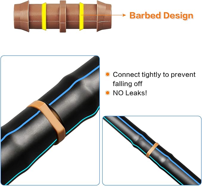 JAYEE 30 Pack Drip Irrigation Barbed Coupling Fittings (17mm) for 1/2”.600” ID Drip Tubing
