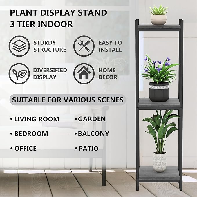 45" Tall Plant Stand Indoor, 3-Tier Modern Plant Shelf Corner Flower Pot Holder Organizer for Living Room Balcony Garden, Oak Grey