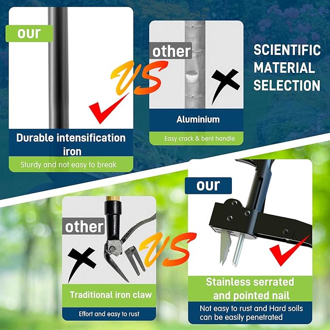 EEIEER Weed Puller Tool, 40’’ Manual Weeding Tools for Gardening, Integrated Weeds Removal Tool with 4 Claws for Lawn Yard Garden Patio