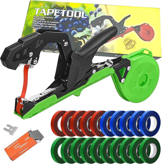 Plant Tying Machine with 20 Rolls Tape,Upgraded Plant Tapener,Quickly Garden Tape Tool,Plant Tape Gun,Vine Tying Tape with 10000pcs Staples Vineyard Garden Tools Set for Grapes, Raspberries, Tomatoes