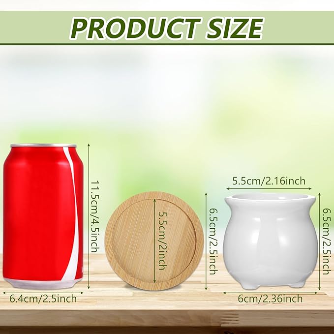 Remerry 12 Pcs Small Ceramic Pots 2.5 Inch Mini Succulent Pots Valentine's Day Gifts DIY Figurines Paint Craft Kit Unpainted Ceramic Bisque with Drainage Hole Ready to Paint for Classroom(Cute)