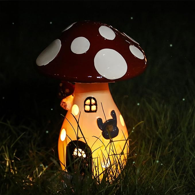 Fairy Houses for Outside - Solar Light Garden Decor, Solar Garden Decor, Waterproof Yard Mushroom Ornaments for Patio Lawn, Christmas, Birthdays, Unique Gift Ideas for Gardening Mom & Grandma