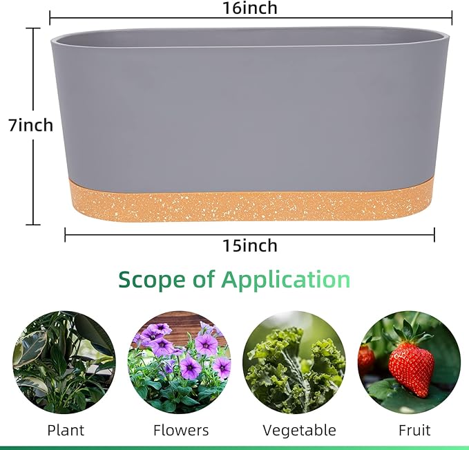 QCQHDU 2 Pack Window Planter Box 16” x 7", Self Watering Plant Pots for Indoor Plants Home Garden Flower Pot with Drainage Hole and Tray