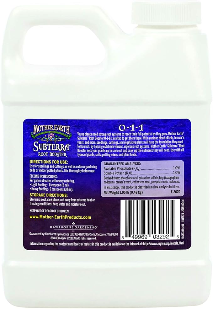 Mother Earth Products Mother Earth Subterra Root Booster 0-1-1 Liquid Plant Supplement For Transplants And Starts, Pint