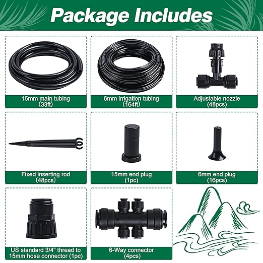 Drip Irrigation System Kit,197FT/60M Garden Watering System with Hose Distribution Tubing Drip Emitters Connectors,Automatic Drip Irrigation Kit for Plant,Greenhouse, Yard,Lawn,Patio