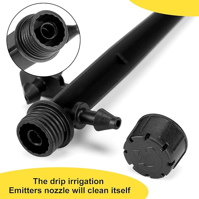 Retisee 50 Pcs Adjustable Flow 0-18 GPH Drip Irrigation Emitters 8 Holes Irrigation Drippers with Stake 360 Degree Irrigation Sprinkler Head Fit 1/4 Inch Drip Irrigation System for Garden Watering