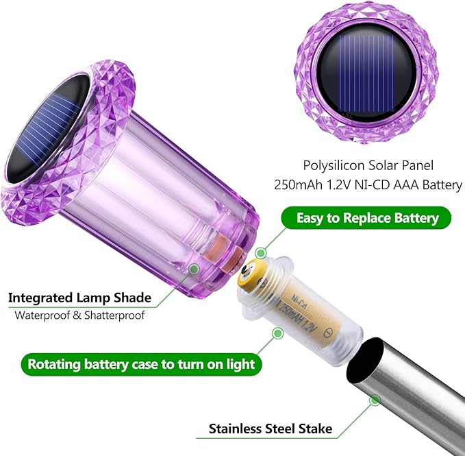 DenicMic Solar Lights Outdoor Pathway Lights LED Waterproof Acrylic Lamp Head Stainless Steel Stake for Yard Garden Landscape Path Walkway Driveway Patio Lawn (Purple 10Pack)