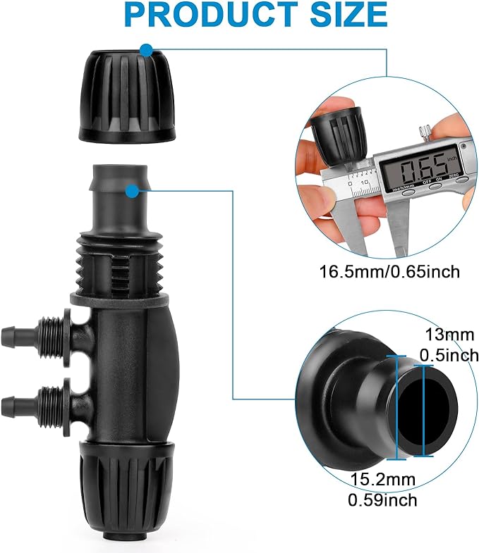 1/2 to 1/4 Drip Irrigation Fittings,4-Ways Barbed Tee 1/2 inch Drip Irrigation Tubing (1/2" ID x0.6-0.63" OD) 16mm to 1/4 inch Irrigation Tube Fitting Anti-Drop Barbed Connectors,12Pcs