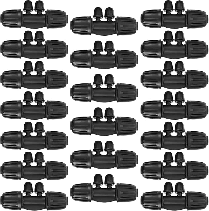 1/2 Inch to 1/4 Inch Tubing Irrigation Fittings for (1/2'' ID x 0.60''-0.63'' OD) 16mm Drip Tubing, Anti Leak Lock Barbed Tee Connectors (20Pcs Lock Barbed Tee 4-Way Buckle Black)