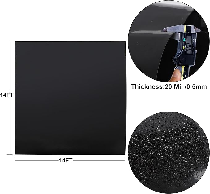 14 x 14 FT Pond Liner, 20 Mil Fish Pond HDPE Liner, Pond Liners for Outdoor Ponds, Koi Ponds, Garden Fountain, Waterfall