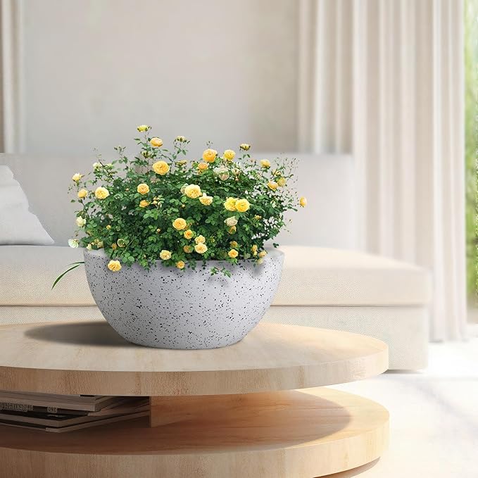 10 inch Hanging Planters for Outdoor Indoor Plants with Drainage Holes and Chain, 2 Pack Round Hanging Flower Plant Pots for Garden Home Porch Decor, Speckled White