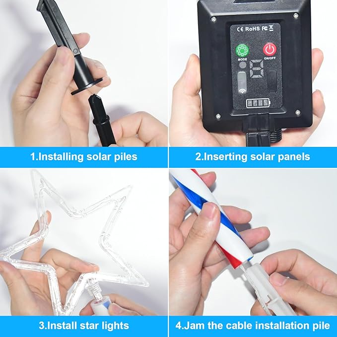 Solar Pathway Lights Outdoor 4th of July Decorations, 2 Sets of 6 Red White and Blue Star Walkway Lights With 180 LED, Waterproof Remote Control Timed Patio for Lawn Garden Decor