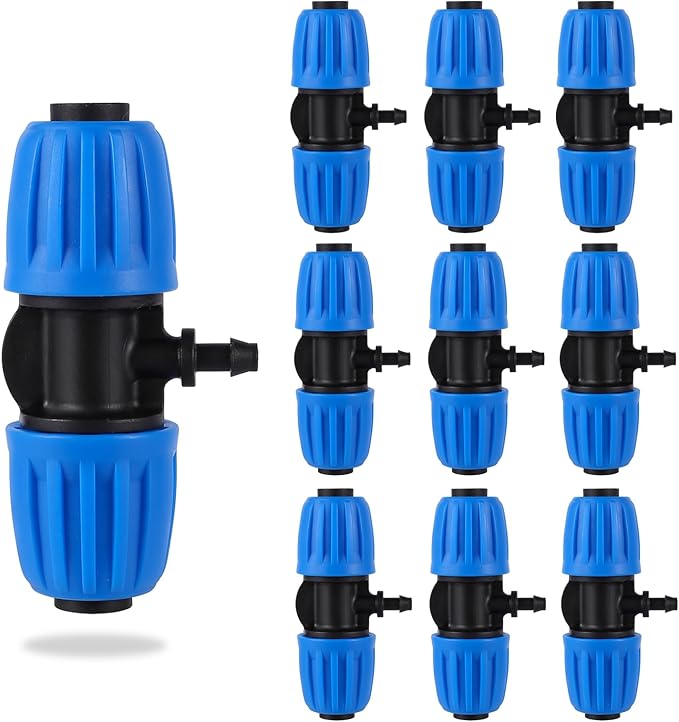 1/2 to 1/4 Inch Irrigation Tubing Reducing Tee,Variable Diameter Connectors for 1/2 Inch (OD 0.620 in.ID is 0.520.in Irrigation Poly tubing and 1/4 Irrigation tubing(10 Pcs Blue)