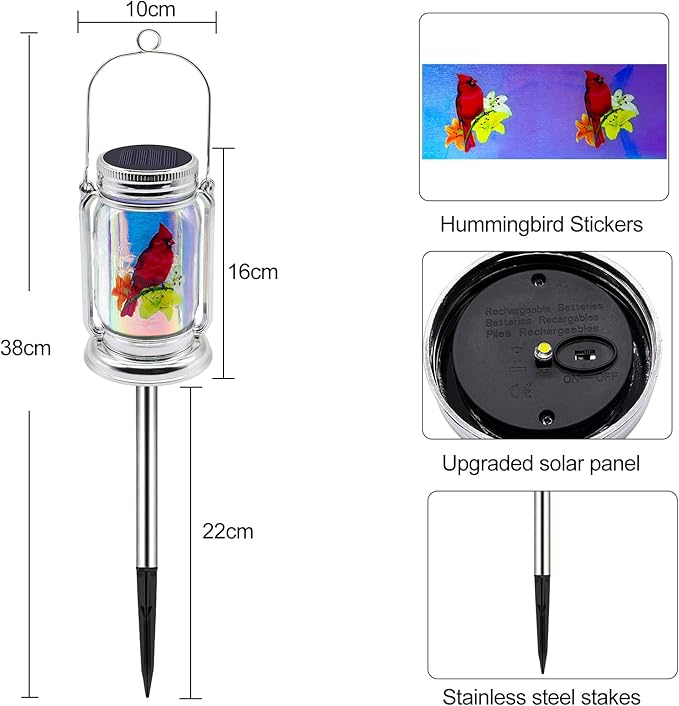 Outdoor Solar Cardinal Lantern-2 Pack Garden Hanging Red Bird Lanterns, Gifts for Mom Women Grandma,Silver Glass Mason Jars,Waterproof LED Decorative Lights for Patio Table Garden Pathway Yard