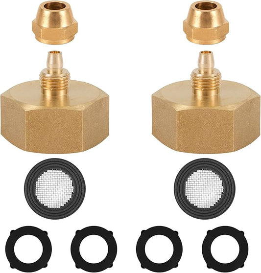 2pcs Drip Irrigation Hose Connector, Brass 3/4 to 1/4 Hose Adapter with Gasket and Filter Brass Female to Female Hose Adapter for Hose Shut Off Valve Garden Hose