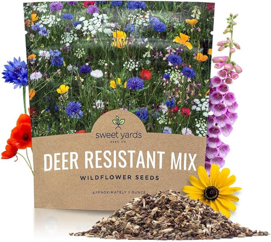 Deer Resistant Wildflower Seed Mixture - Bulk 1 Ounce Packet - Over 15,000 Deer Tolerant Seeds - Open Pollinated and Non GMO