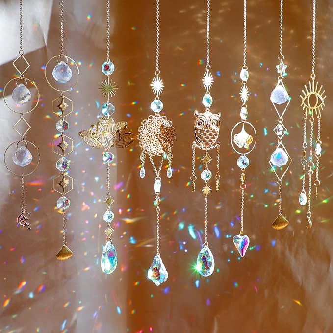16 pcs Crystal Suncatcher, Colorful Suncatchers Sun Catchers Indoor Window Hanging Ornaments for Home Garden Ceiling Christmas Party Wedding Indoor Outdoor Decoration Prism Rainbow Maker