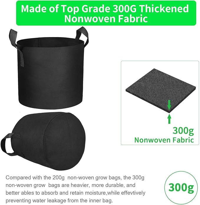 20-Pack 3 Gallon Grow Bags, Heavy Duty Aeration Fabric Pots with Handles,300G Thickened Nonwoven Pots for Plants/Vegetables/Flowers