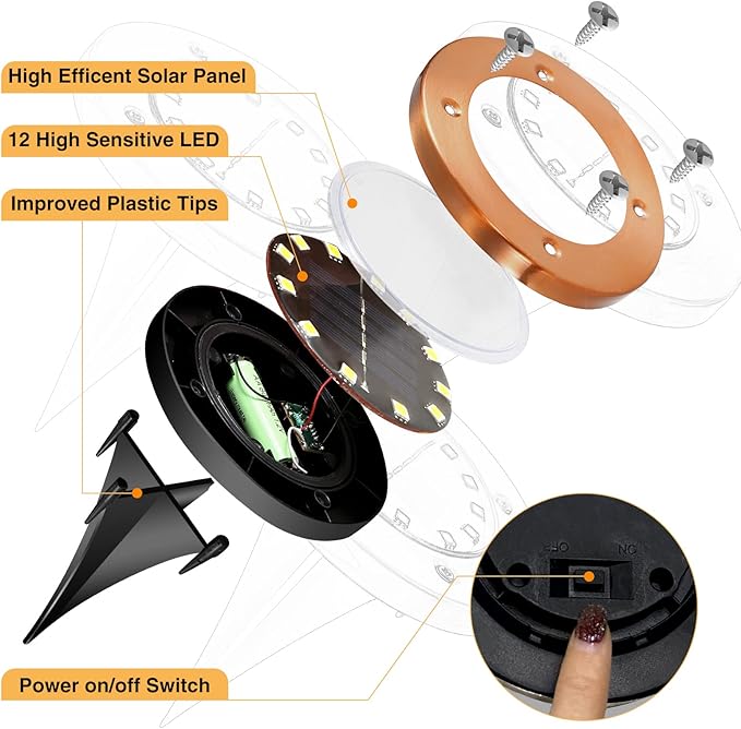 Outdoor In-Ground Lights Solar Disc Lights Outdoor Solar Garden Lights In Ground Solar Landscape Light 8 Pack 12 led for Pathway Yard Patio Walkway(Bronze, 8 Pack)