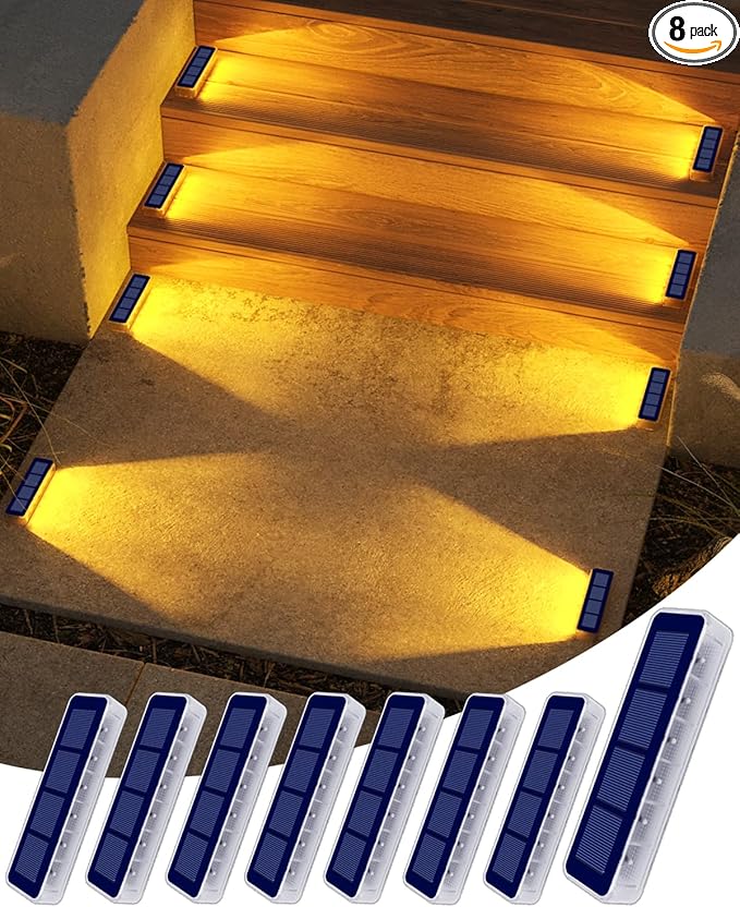 Solar Step Lights for Outside,8 Pack Solar Stair Lights Outdoor Waterproof,Warm White Deck Light Solar Powered Waterproof for Steps,Stairs,Walkway,Sidewalk,Patio,Pathway