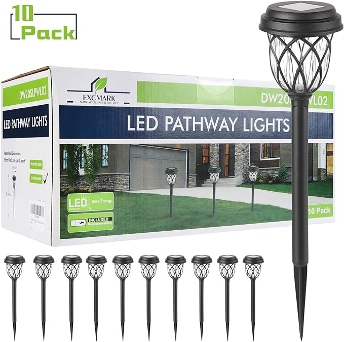 10 Pack Solar Lights Outdoor Garden Pathway Solar Powered Yard Lights for Walkway Sidewalk Driveway.
