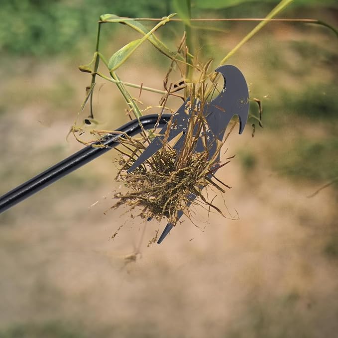 Stainless Weeding Artifact Uprooting Weeding Tool, Stainless Steel Forged Weed Puller 4 Teeth Dual Purpose Weeder, Hand Weeder Tool for Gardening with Long Handle (Black 4Pcs)