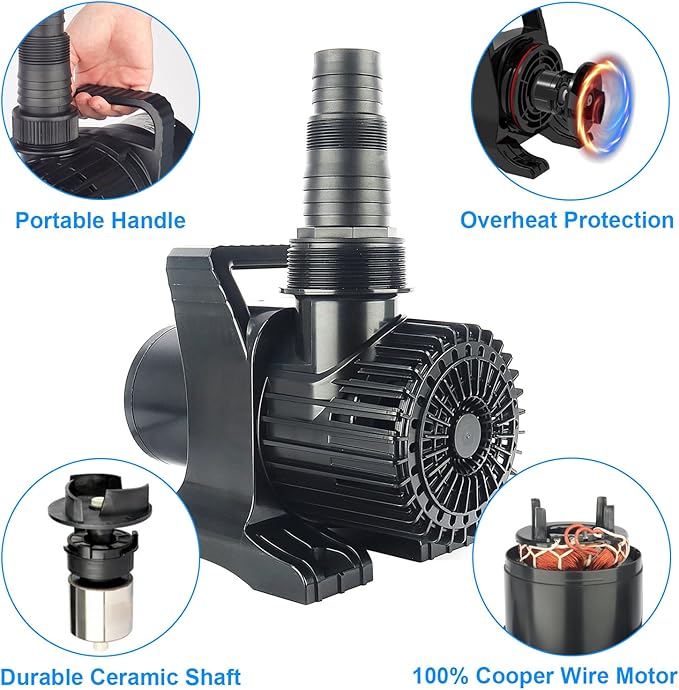 Outdoor Extra Large 13800gph-1100W 32.8FT Pond Water-fall & Kio Fish Fountain-s& Garden Pump Submersible IPX8:Long 32.8FT Cord Smart-er&Quieter Duck&Yard&Patio Ponds Pumps,1 Barrier Pump Bag