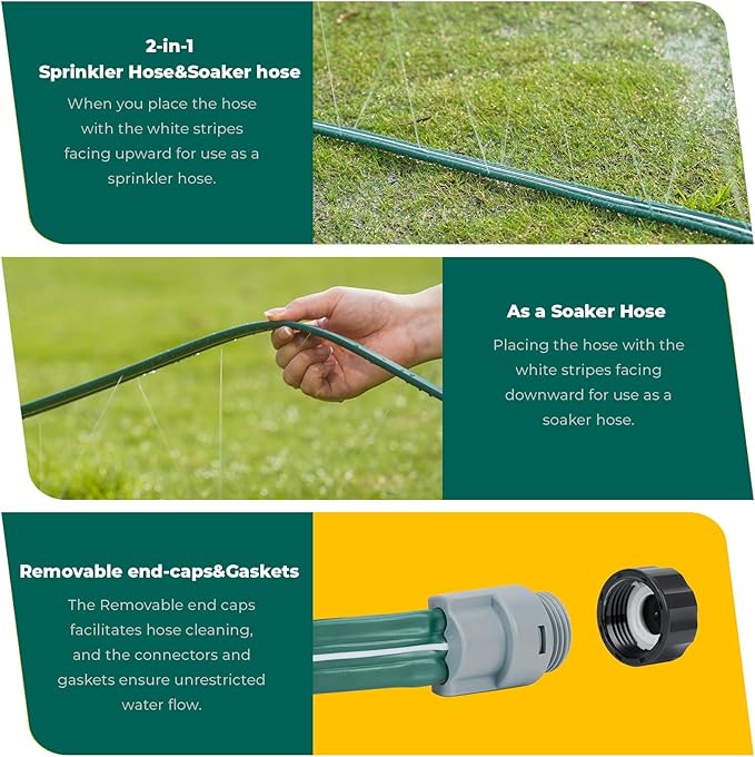 Sprinkler Soaker Hose 25ft for Garden Lawn, Watering Hose with Holes, High-Efficiency Water-Saving Garden Irrigation System, Drip Hose Sprinkler