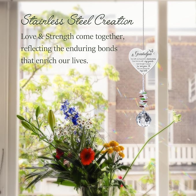 Sympathy Gifts for Loss of Grandfather,Memorial Crystal Suncatcher,Memorial Gifts for Loss of Grandpa,Hanging Crystals Ornament for Window Rainbow Maker Prisms Home Decor Gift