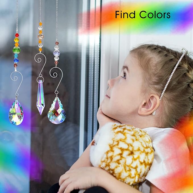 Crystal Suncatchers, RIFNY Hanging Crystals Ornament Sun Catcher with Chain, 9 Pack Glass Beads Ball Prisms Pendant Rainbow Maker for Window Home Office Garden Decoration