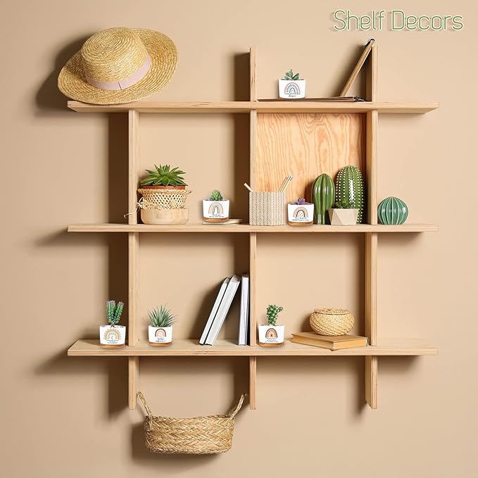 Sieral 6 Pcs Thank You Gift Appreciation Gift Succulent Pots Mini Ceramic Plant Pot with Bamboo Tray Succulent Planter for Coworker Employee Teacher School Counselor, Plants Excluded(Boho Style)