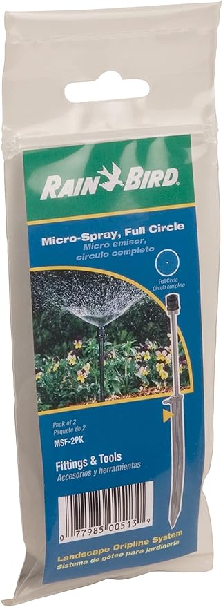 Rain Bird MSF2PKS Drip Irrigation 10-32 Threaded Micro-Spray Nozzle, 360° Full Circle Pattern, 0 - 10' Spray Distance, 2-Pack