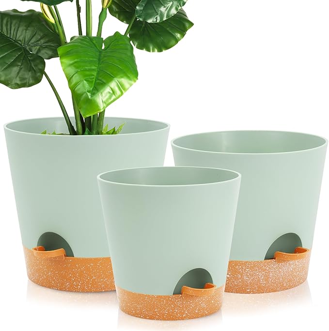GARDIFE 10/9/8 inch Plant pots, planters for Indoor Plants, self Watering Plant Pot, Flower pots, Green
