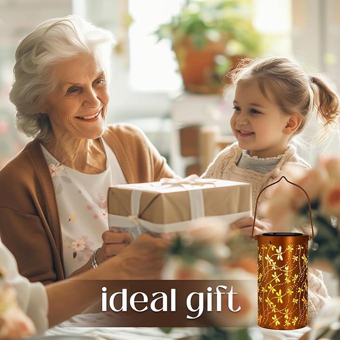 Mothers Day Gifts,Solar Lanterns Outdoor Hanging Lantern Lights, Dragonfly Hollowed-Out Metal Decor Lantern, Waterproof LED Decorative Garden Light - Delicate Garden Decoration for Patio, Yard