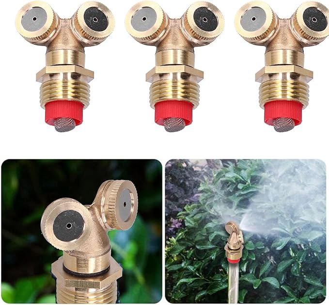 Zerodis Brass Misting Nozzles, 3Pcs Spray Nozzles with Filter for Landscaping, Outdoor Cooling & Irrigation