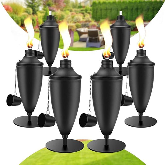 6 Pack Metal Tabletop Torches,22 oz Citronella Torches for Outside, Refillable Outdoor Flame Torch Light, Comes with Wicks and Covers, Ideal for Parties, Landscape, Garden Decor, DIY