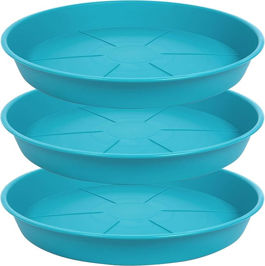 3 Pack of Plant Saucer 20 22 inch, 3.6" Depth, Large Heavy Duty Plastic Saucers 21" Round, Plant Drip Trays for for Indoors Outdoor, Plant Water Tray for Planters 19-23" (22", Teal)