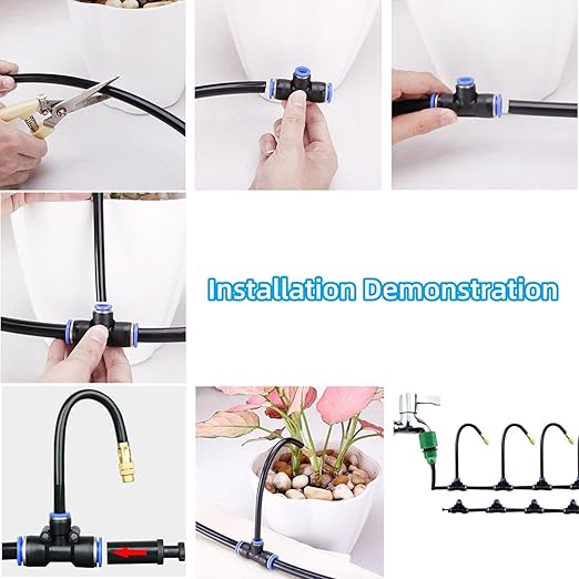 Garden Watering System, Greenhouse Mist Drip Irrigation Kit, 66Ft Hanging Plant Watering System with 20 Three-Way Atomizing Nozzle and 1/2 inch Strong Irrigation Tubing Hose