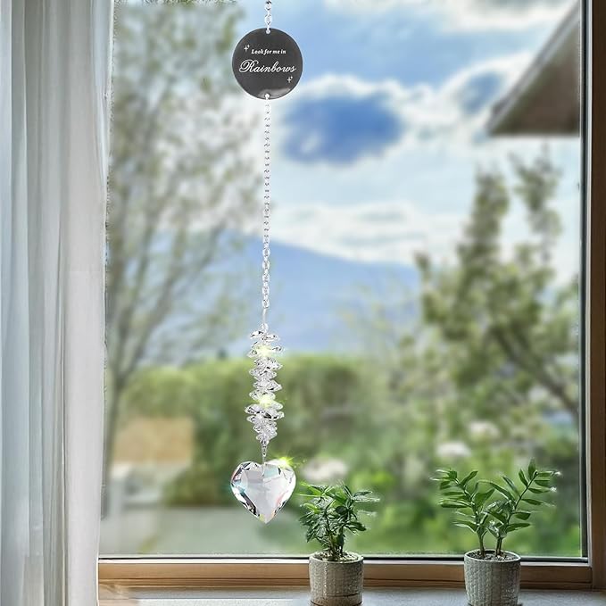 Sympathy Gifts for Loss of Loved One, Unique Memorial Gifts, Bereavement Gift Ideas for Loss of Mom Dad Son, Crystal Ball Sun Catchers Indoor Window, Christmas Decor, 45mm Heart Sun Catchers