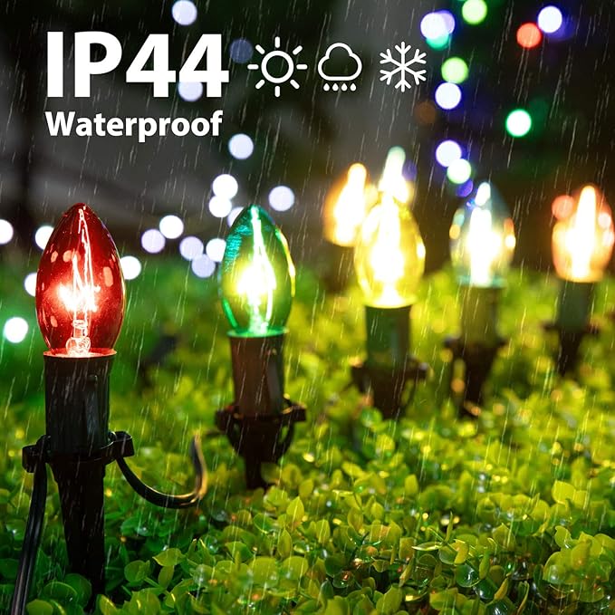 Brightown C9 Christmas Pathway String Lights Outdoor - 4 Pack Total 102.8 FT 80 Clear Lights with 80 Stakes, Connectable Waterproof Walkway Lights for Indoor Xmas Party Holiday Decoration, Multicolor